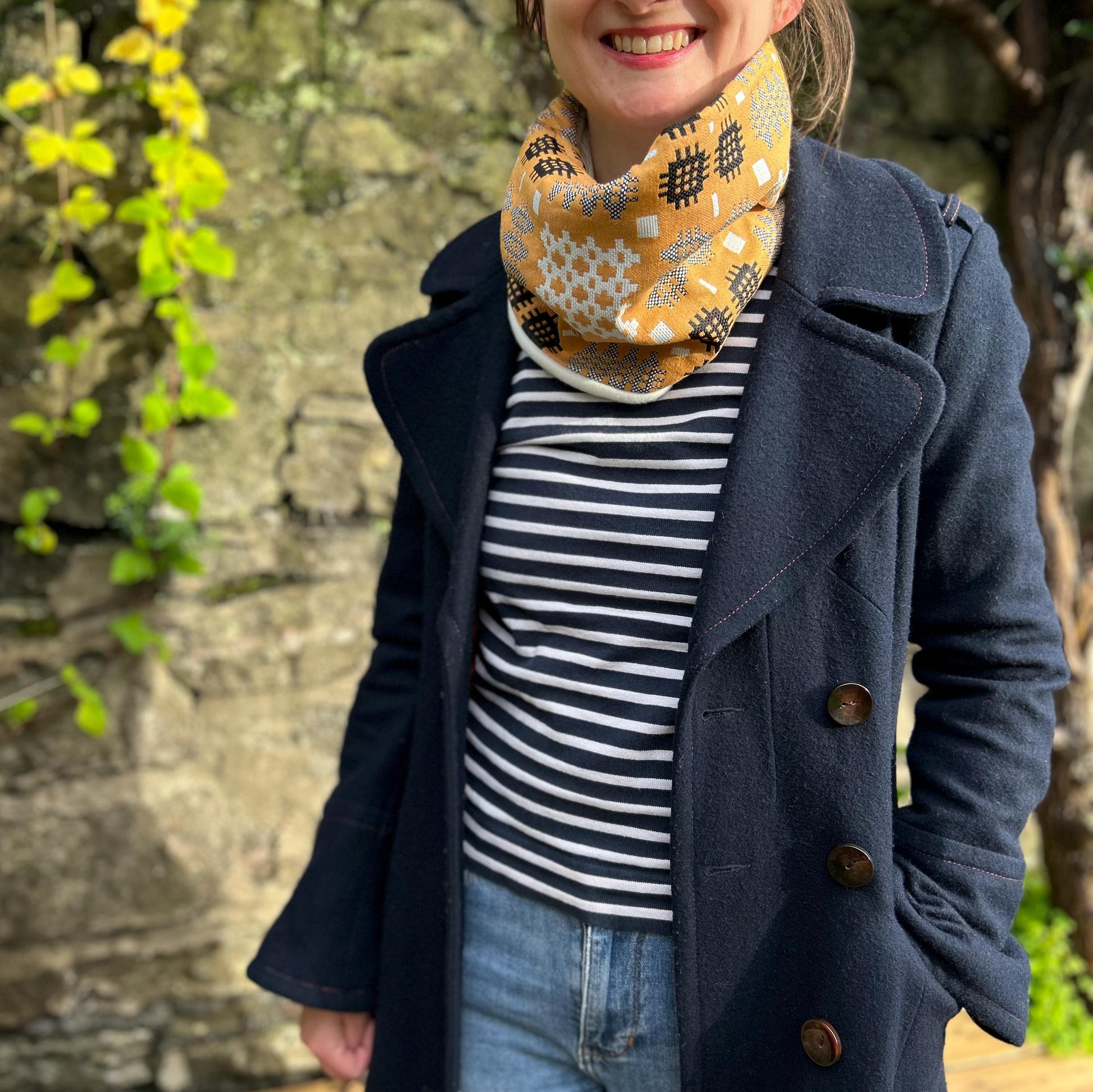 Snood / Scarf - Welsh Tapestry Print - Mustard Yellow