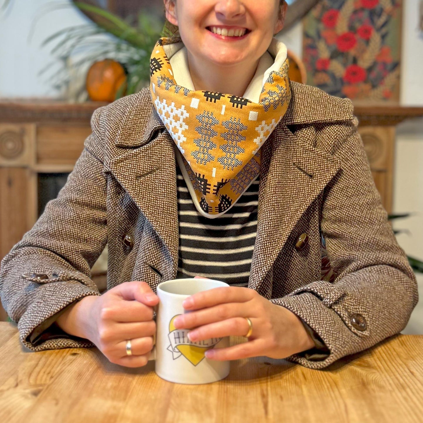 Snood / Scarf - Welsh Tapestry Print - Mustard Yellow