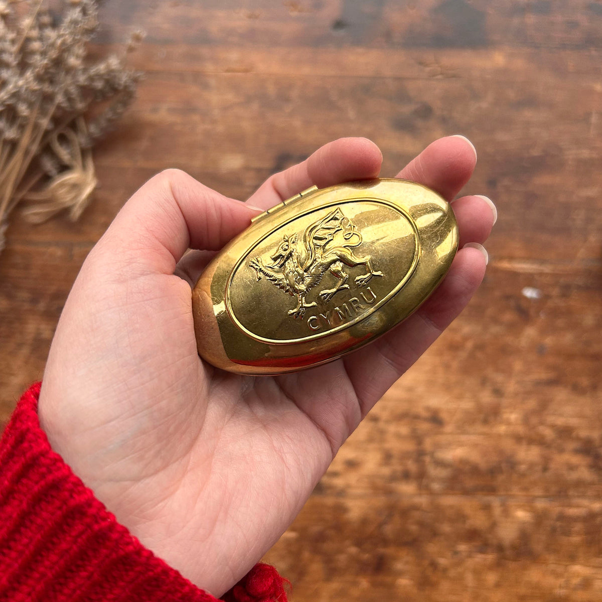 Snuff Box / Brass Oval Tin - Welsh Miner's - Cymru Dragon (Preloved)