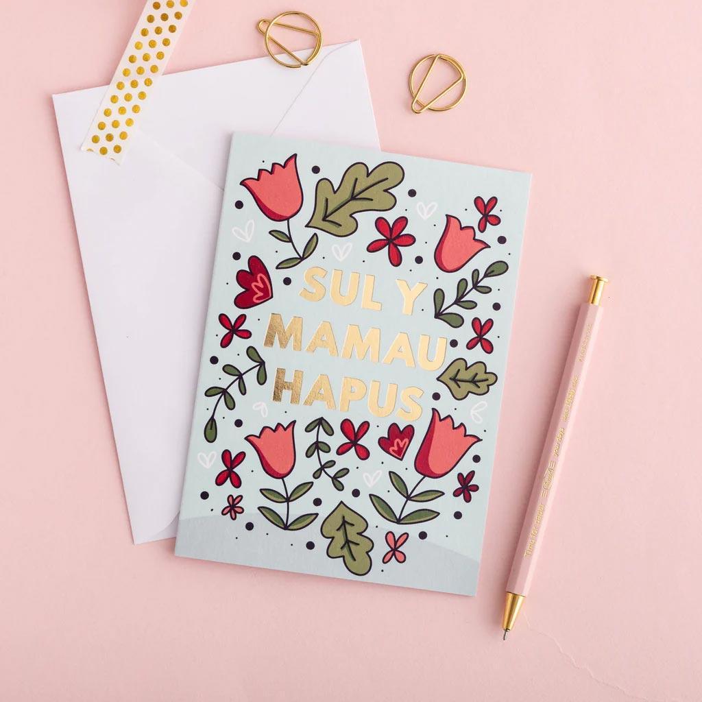 Greeting Card - Foiled - Sul y Mamau hapus - Duckegg