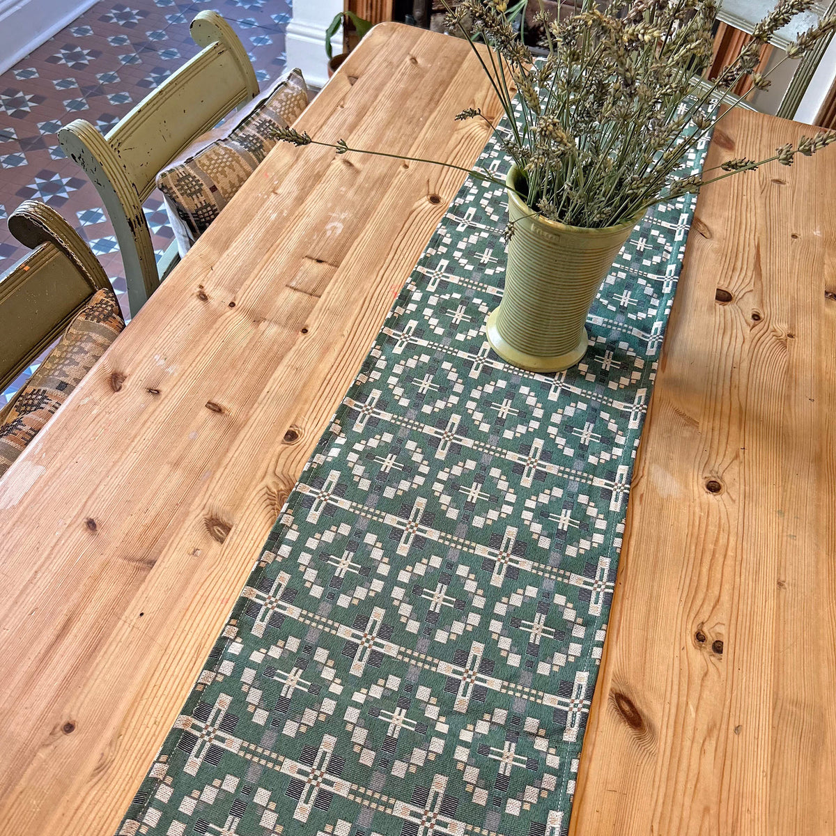 Table Runner - Welsh Tapestry Cross - Evergreen