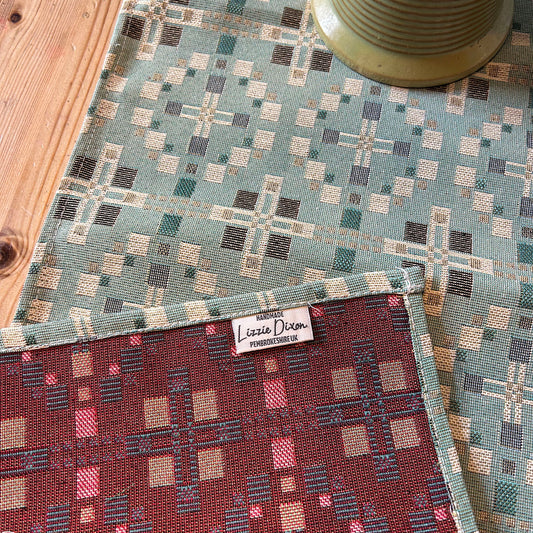 Table Runner - Welsh Tapestry Cross - Mint Green