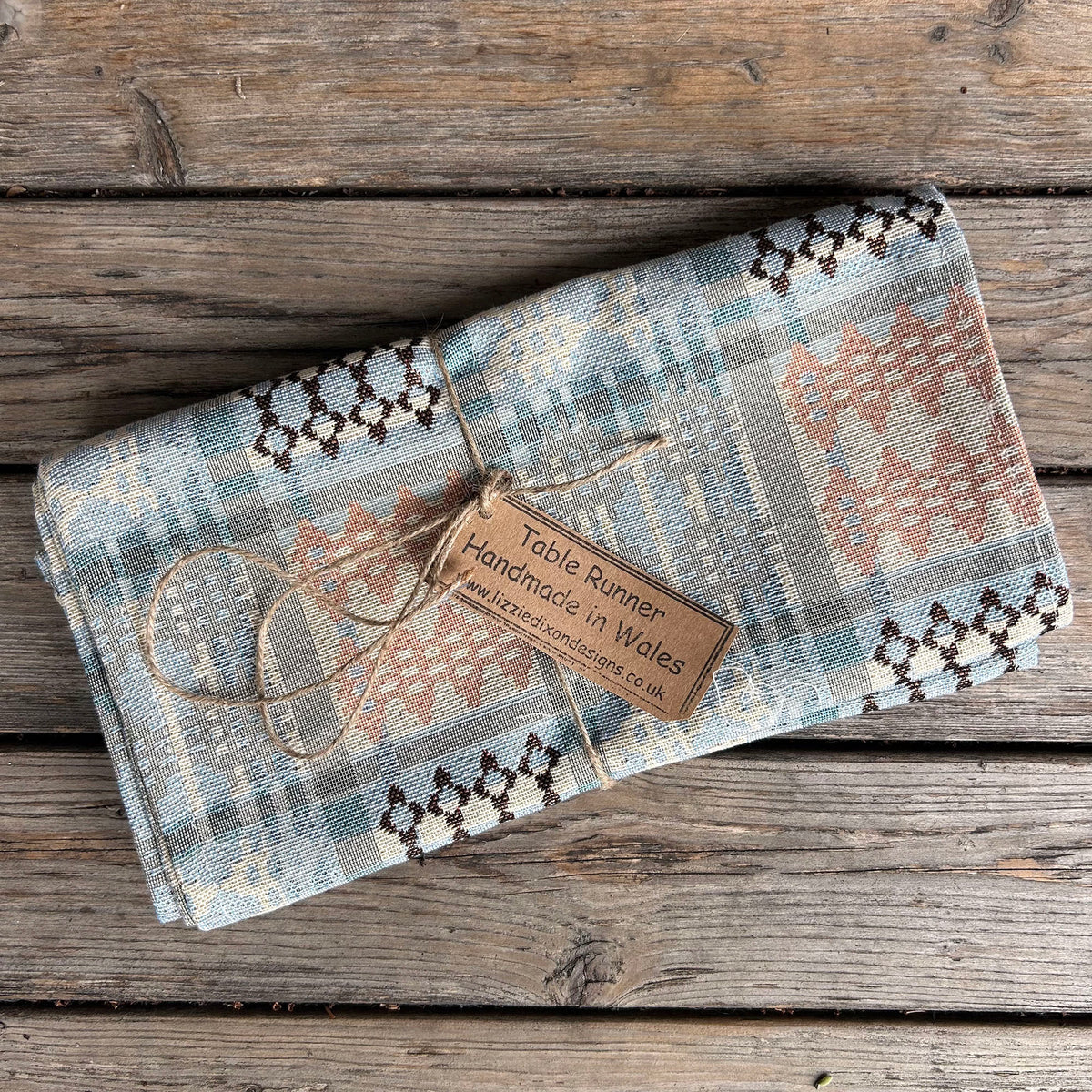 Table Runner - Welsh Tapestry Design - Pale Blue & Peach