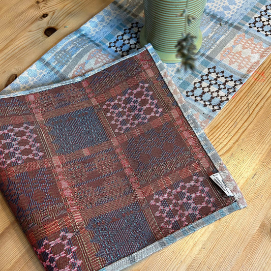 Table Runner - Welsh Tapestry Design - Pale Blue & Peach