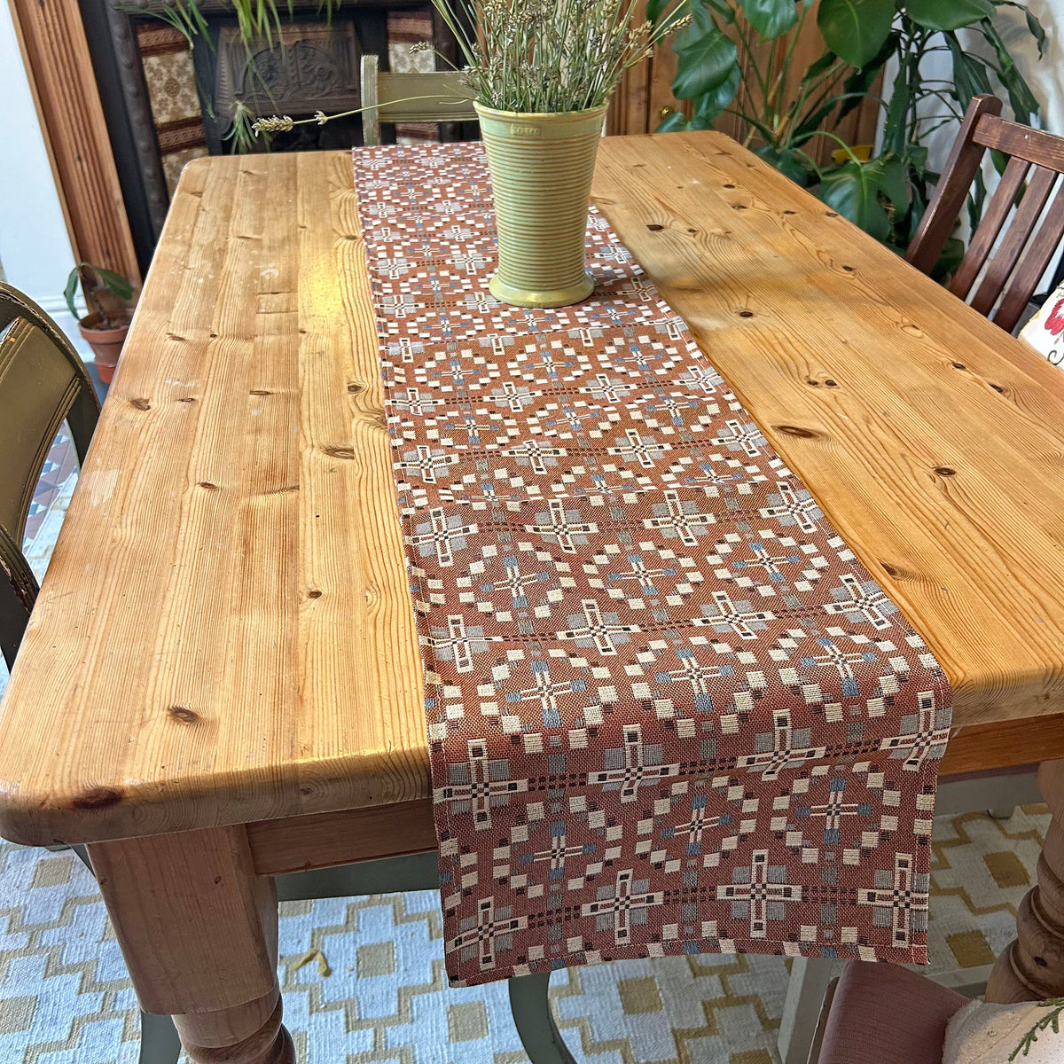 Table Runner - Welsh Tapestry Design - Terracotta Brown