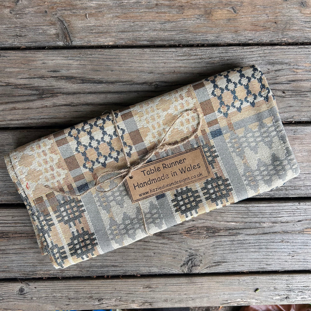 Table Runner - Welsh Tapestry Design - Terracotta & Stone