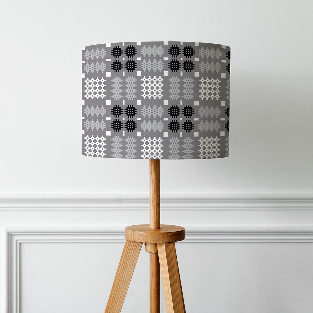 Lamp Shade - Welsh Tapestry Print - Grey - Choose Size