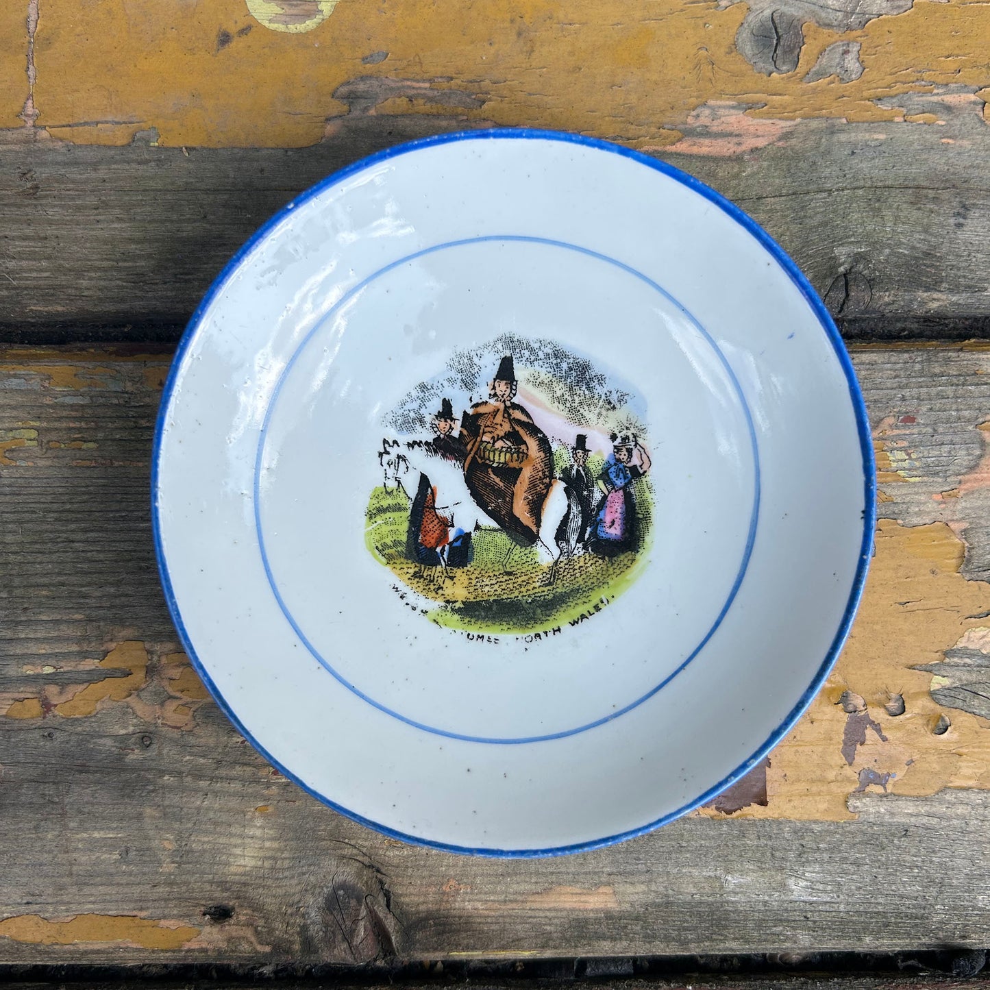 Small Cup & Saucer - Welsh Costumes - Antique Victorian Souvenir (Preloved)