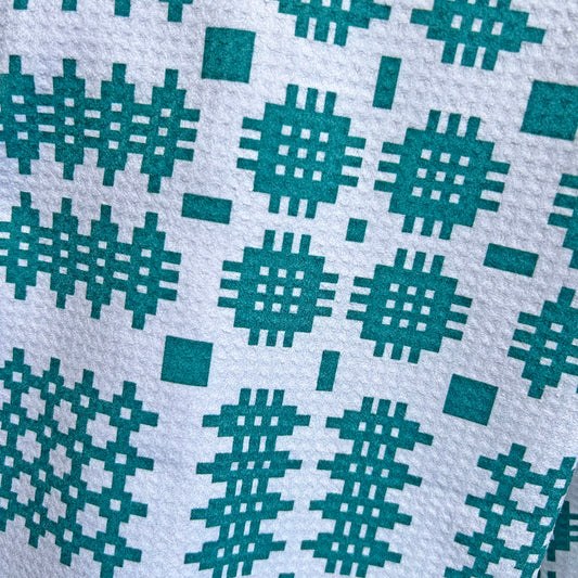 Tywel Te - Print Tapestri Cymreig - Melyn Mwstard