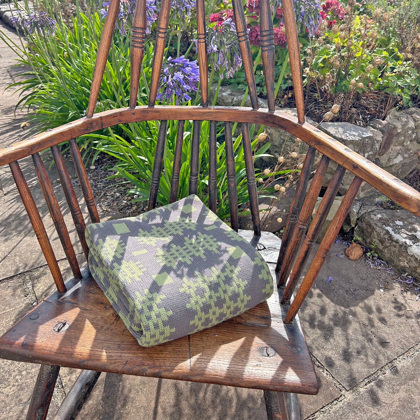 Throw / Blanket - Welsh Tapestry Print - Sage Green & Grey