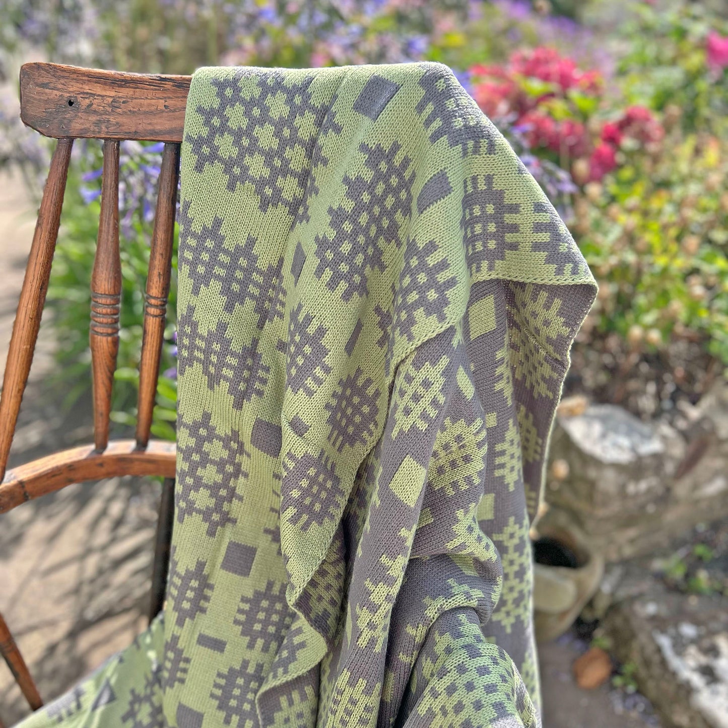 Throw / Blanket - Welsh Tapestry Print - Sage Green & Grey