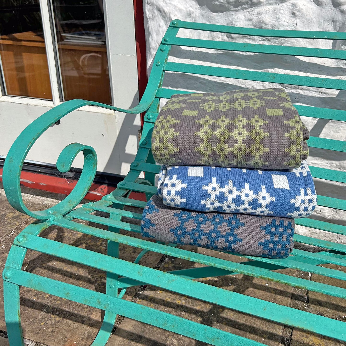 Throw / Blanket - Welsh Tapestry Print - Sage Green & Grey
