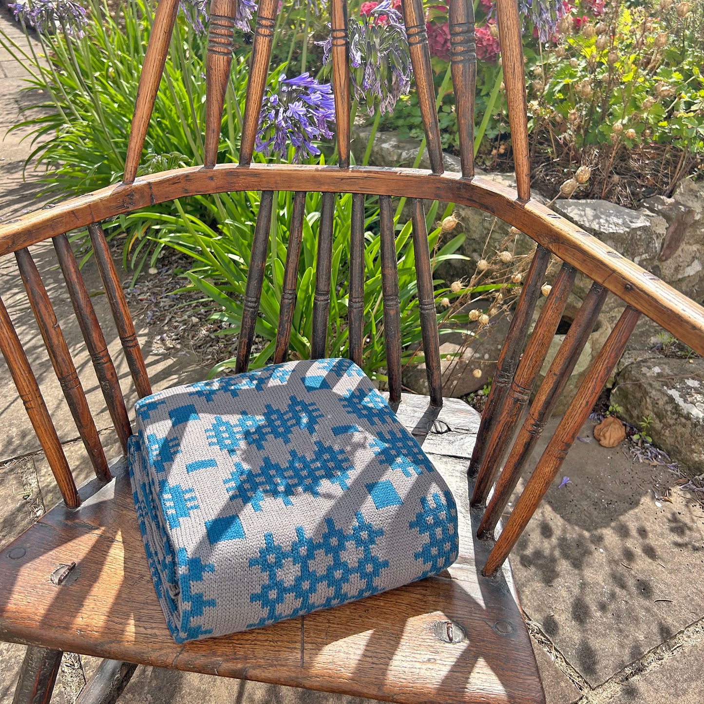 Throw / Blanket - Welsh Tapestry Print - Teal & Grey