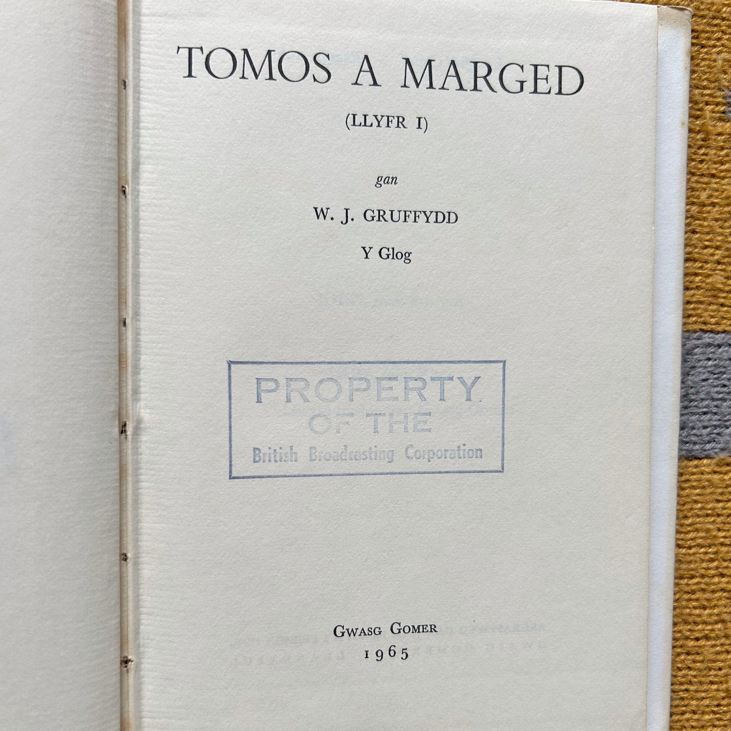 Tomos a Marged - W. J. Gruffydd - 1965 1st ed. (Preloved)