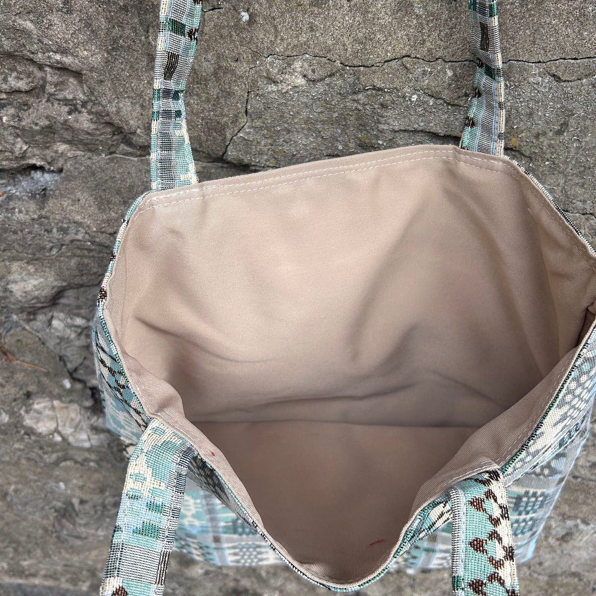Tote Bag - Welsh Tapestry / Blanket Design - Sea Blue & Driftwood