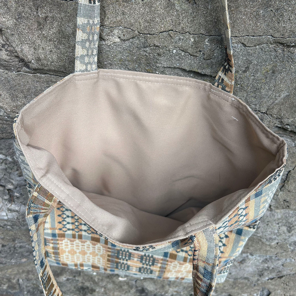 Tote Bag - Welsh Tapestry / Blanket Design - Terracotta & Stone