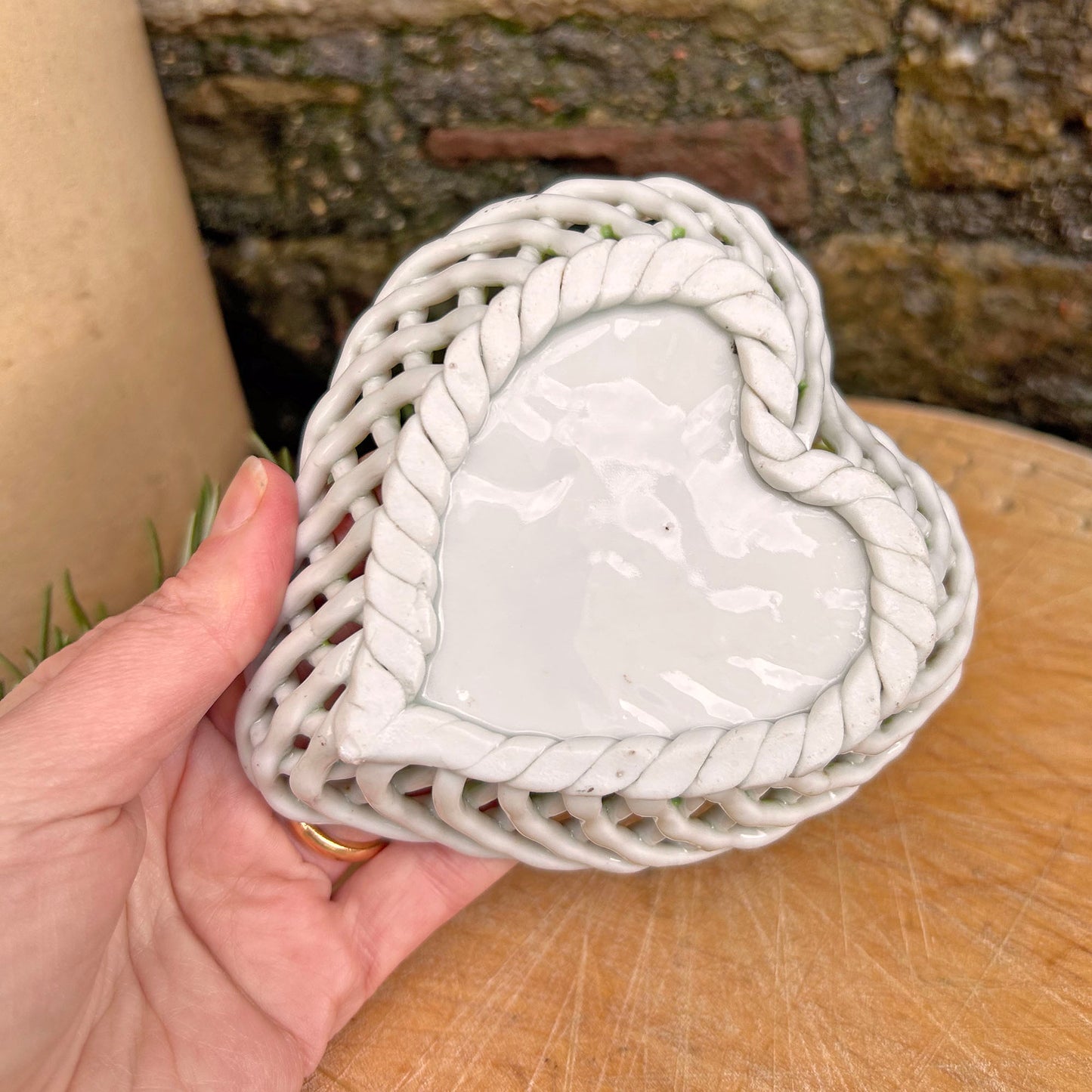 Trinket Heart Basket - China - Welsh Costume - Vintage Souvenir (Preloved)