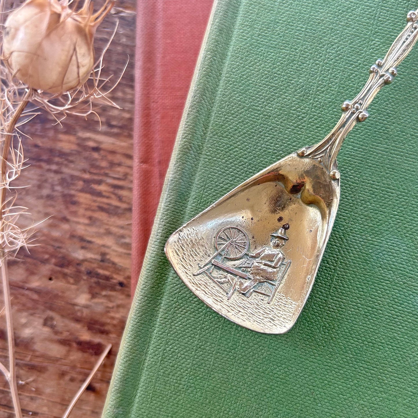 Vintage Caddy Spoon - Solid Brass - Welsh Lady / Jenny Jones (Preloved)