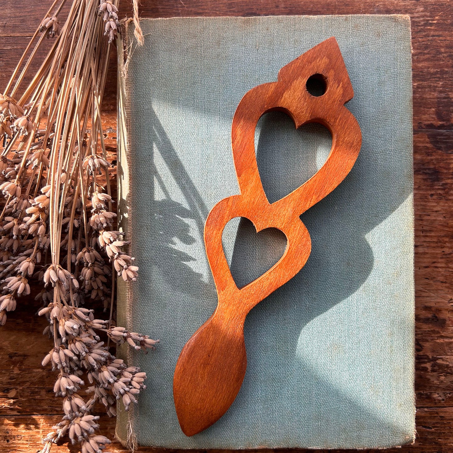 Vintage Love Spoon - Hand Carved - Double Heart (Preloved)