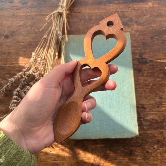 Vintage Love Spoon - Hand Carved - Double Heart (Preloved)