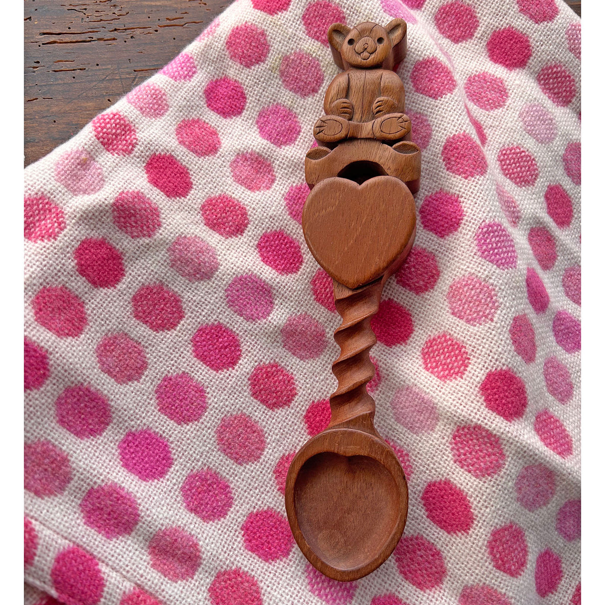 Vintage Lovespoon / Love Spoon - Hand Carved - Teddy Bear / Baby (Preloved)