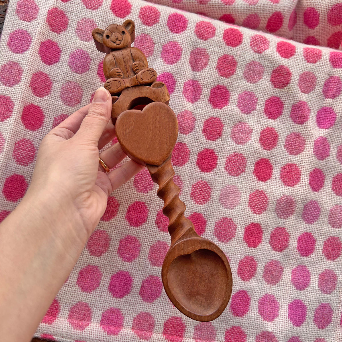 Vintage Lovespoon / Love Spoon - Hand Carved - Teddy Bear / Baby (Preloved)