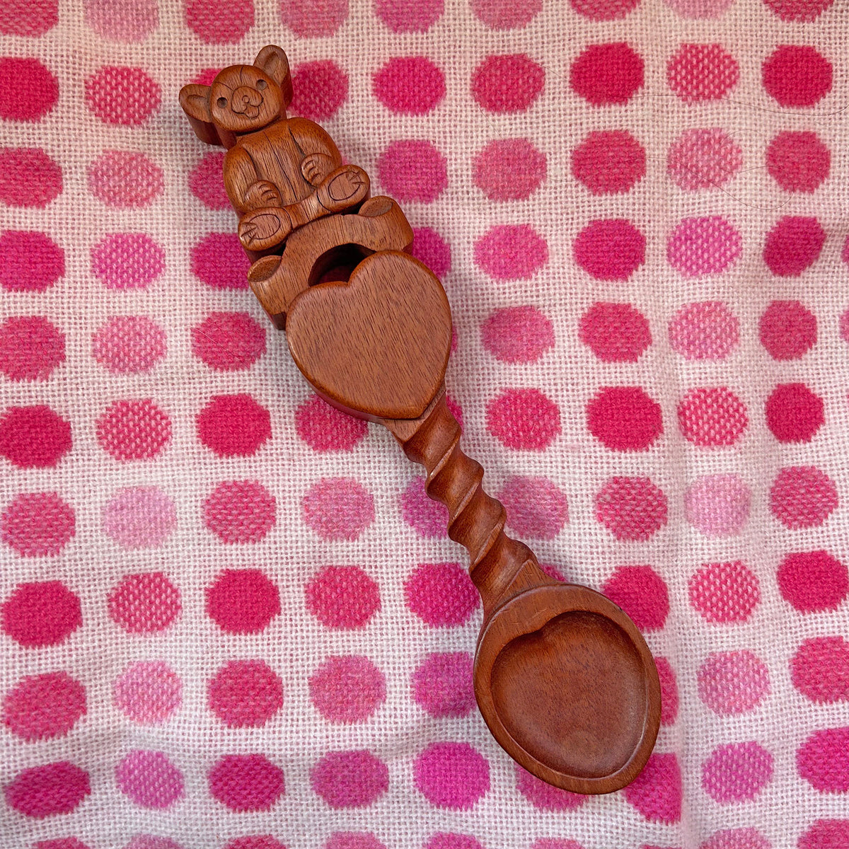 Vintage Lovespoon / Love Spoon - Hand Carved - Teddy Bear / Baby (Preloved)