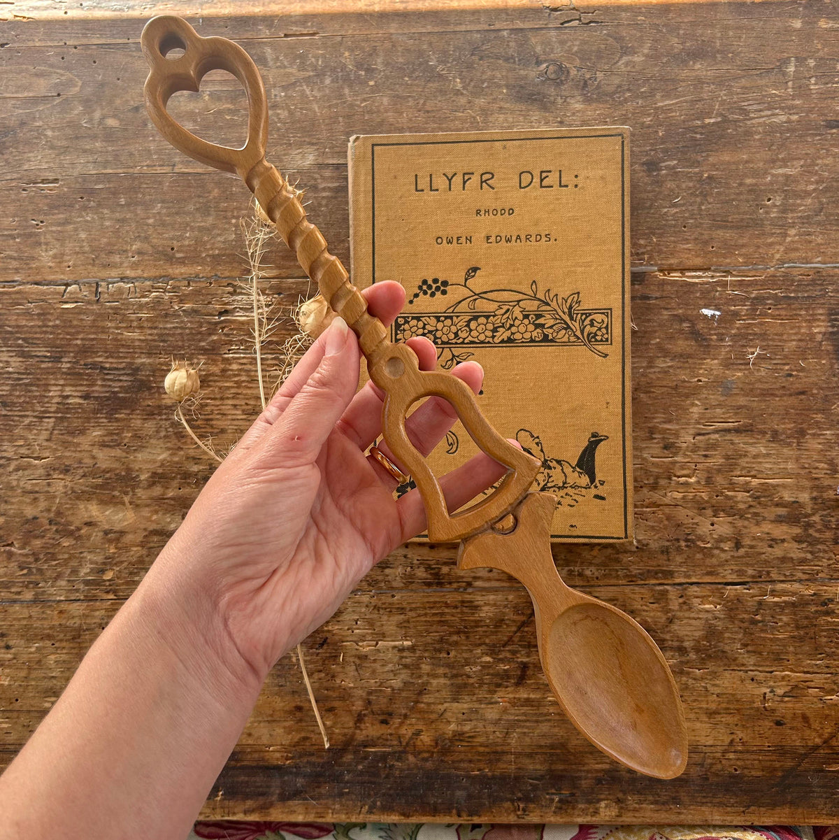 Vintage Lovespoon / Love Spoon - Hand Carved - Heart & Bell - Large (Preloved)