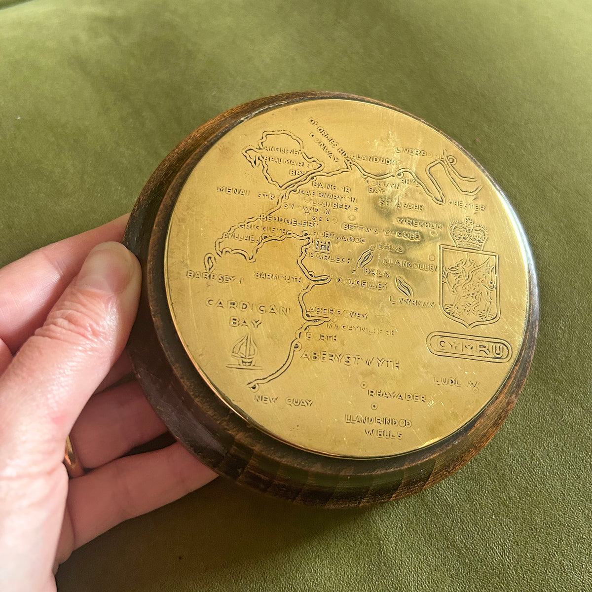 Vintage Map - Brass and Wood Plaque - North Wales / Cymru (Preloved)