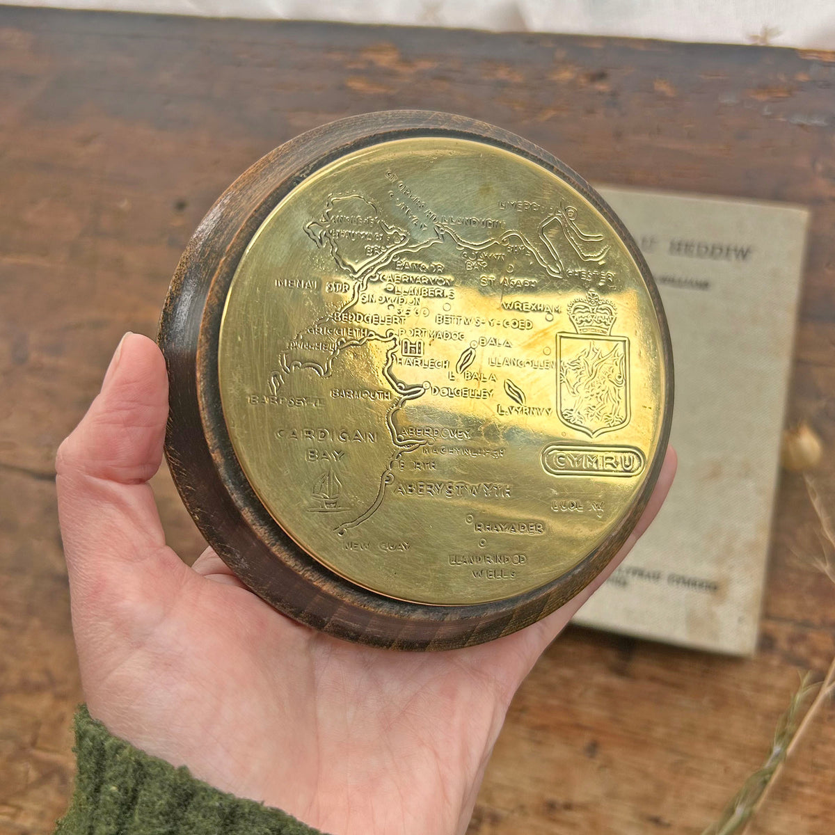 Vintage Map - Brass and Wood Plaque - North Wales / Cymru (Preloved)