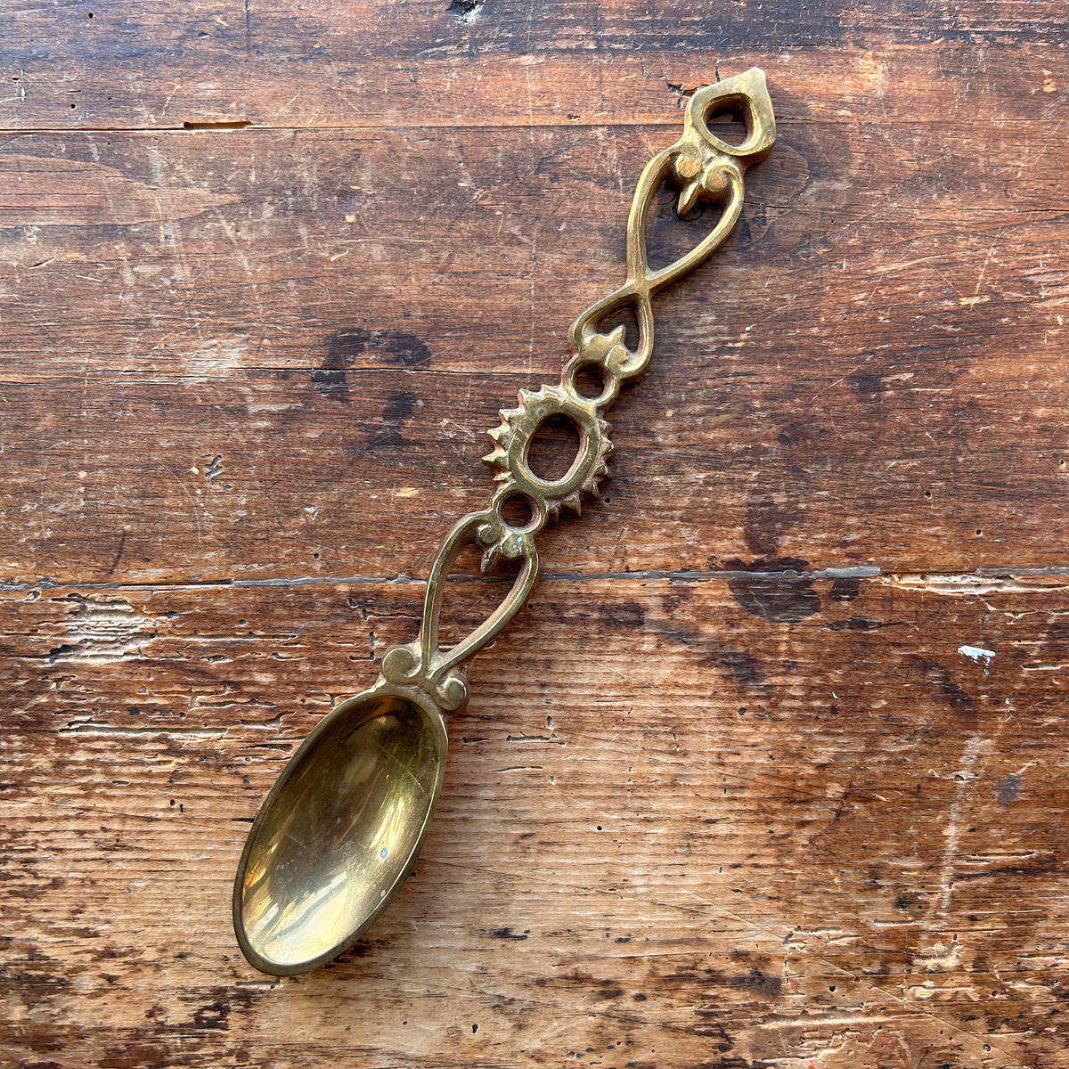 Vintage Welsh Lovespoon / Love Spoon - Solid Brass (Preloved)