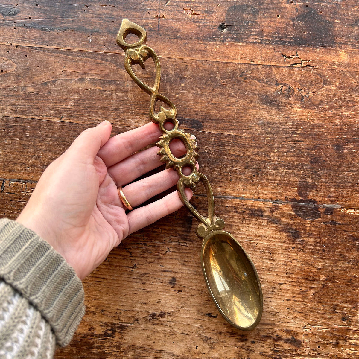 Vintage Welsh Lovespoon / Love Spoon - Solid Brass (Preloved)