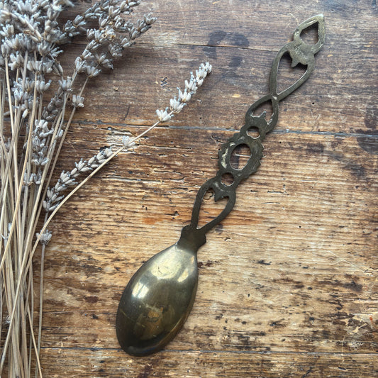 Vintage Welsh Love Spoon - Solid Brass - Large (Preloved)