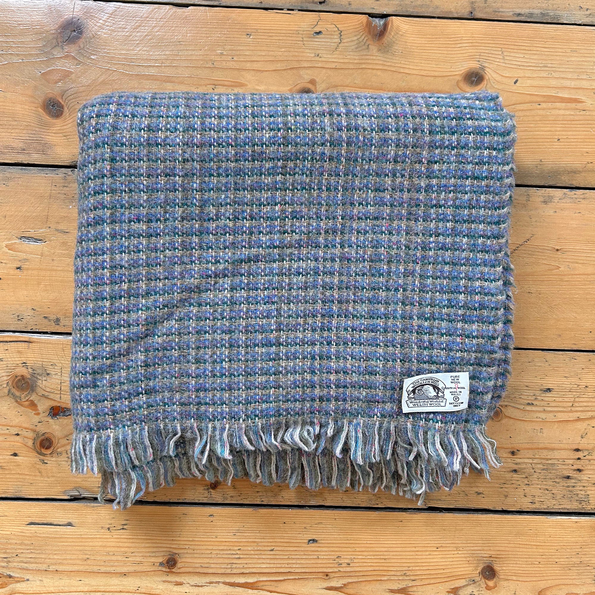 Vintage Welsh Throw / Blanket - 100% Wool - Blues (Preloved) – The 
