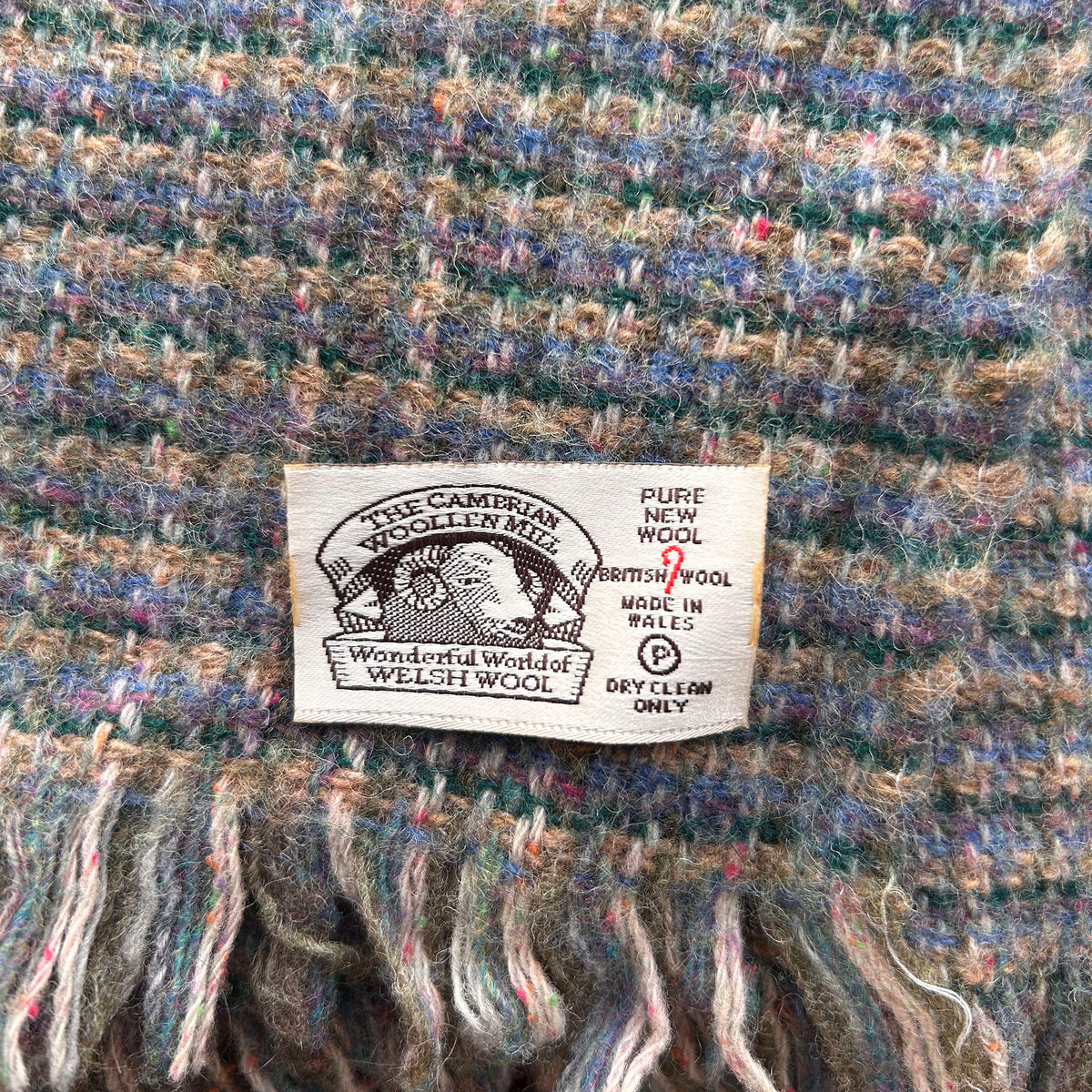 Vintage Welsh Throw / Blanket - 100% Wool - Blues (Preloved)