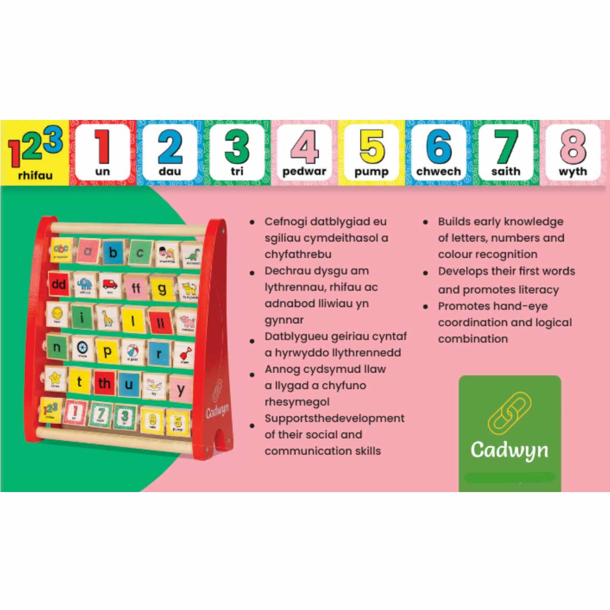 Abacus - Pren - Cymraeg - Y Wyddor & Rhifau / Alphabet & Numbers