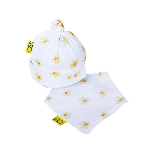 Baby Gift Set - Organic Hat Dribble Bib – Daffodils - Personalised