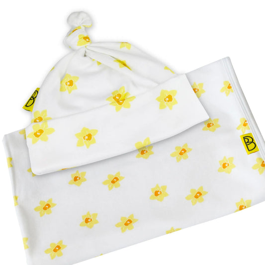 Baby Gift Set - Organic Hat & Blanket – Daffodils - Personalised