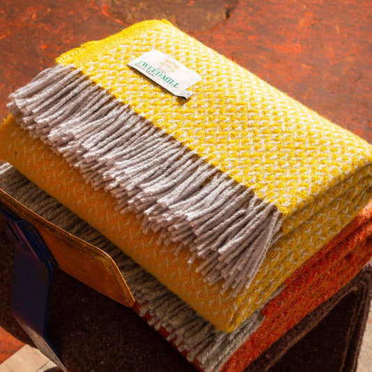Throw / Blanket - New Wool - Tweedmill Welsh Diamond - Yellow