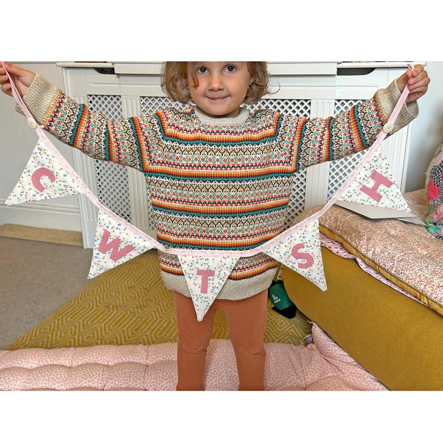 Bunting - Personalised Name - Floral Pink & Ivory