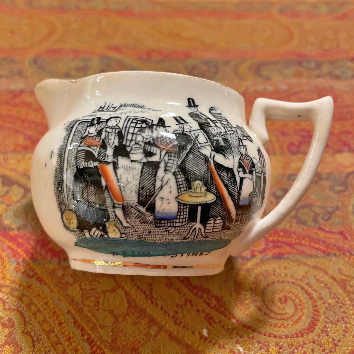 Milk Jug / Creamer - Welsh Costumes Market - Antique Victorian Souvenir (Preloved)