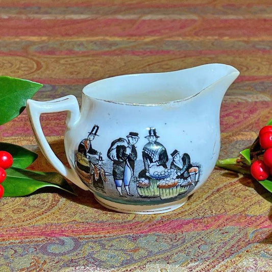 Milk Jug / Creamer - Welsh Costumes Market - Antique Victorian Souvenir (Preloved)