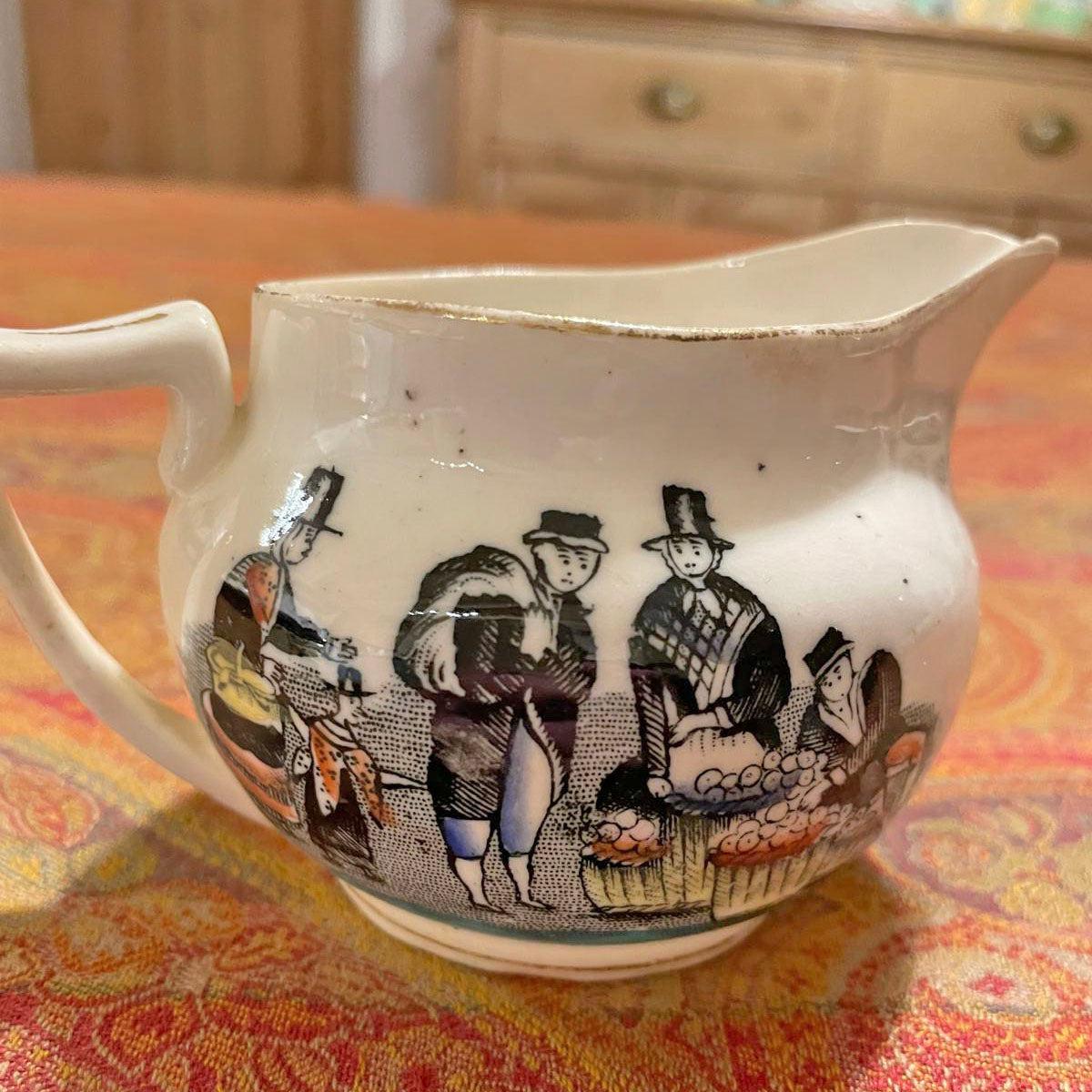 Milk Jug / Creamer - Welsh Costumes Market - Antique Victorian Souvenir (Preloved)