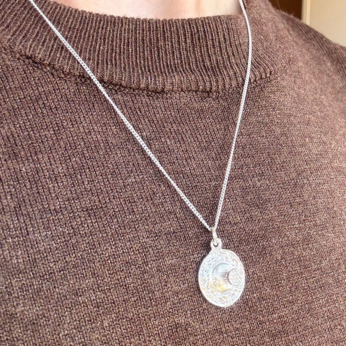 Necklace - Sterling Silver - Welsh Lady Tall Hat - 16" Chain