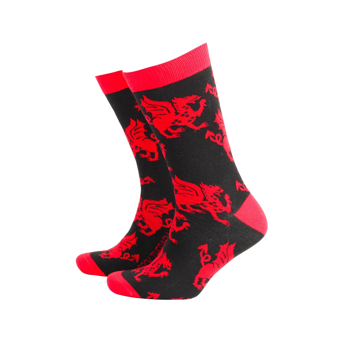 Socks - Welsh Dragons on Black - Mens