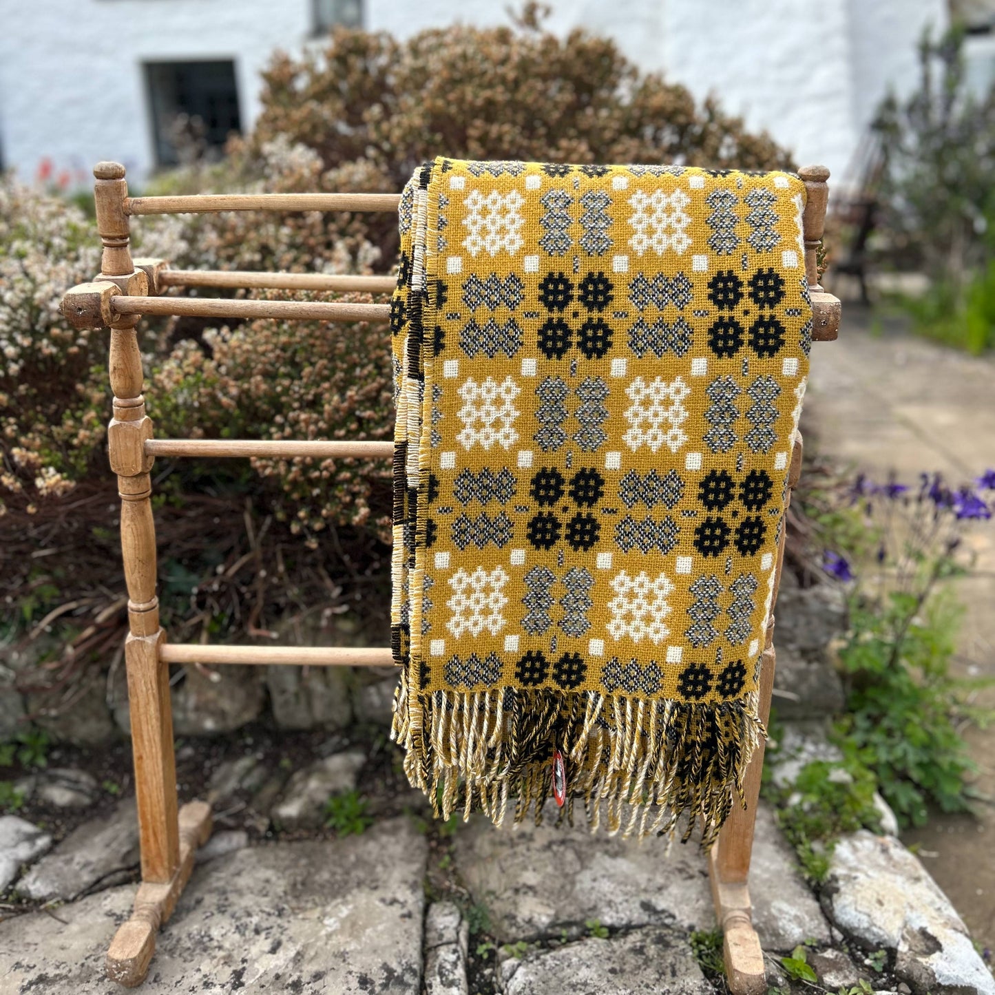 Throw / Blanket - Welsh Tapestry / Carthen Ysgafn - Caernarfon - 100% Wool - Welsh Gold Yellow