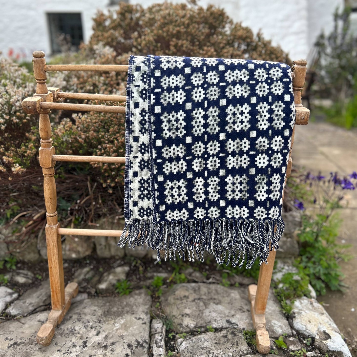 Throw / Blanket - Welsh Tapestry / Carthen Ysgafn - Caernarfon - 100% Wool - Midnight Navy