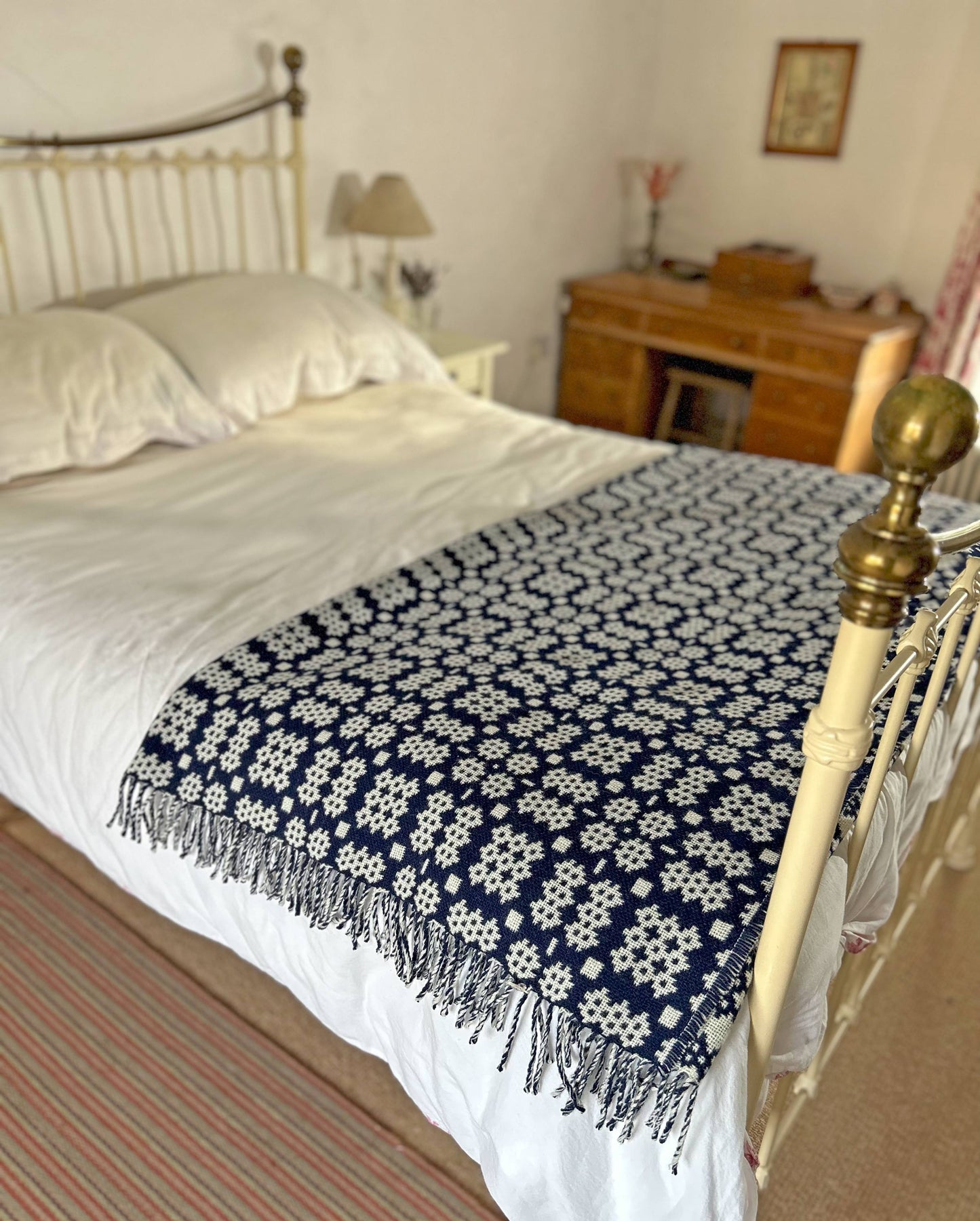 Throw / Blanket - Welsh Tapestry / Carthen Ysgafn - Caernarfon - 100% Wool - Midnight Navy