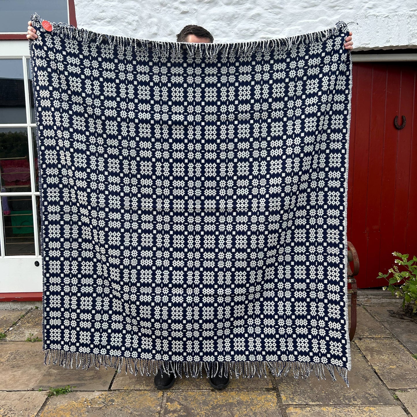 Throw / Blanket - Welsh Tapestry / Carthen Ysgafn - Caernarfon - 100% Wool - Midnight Navy