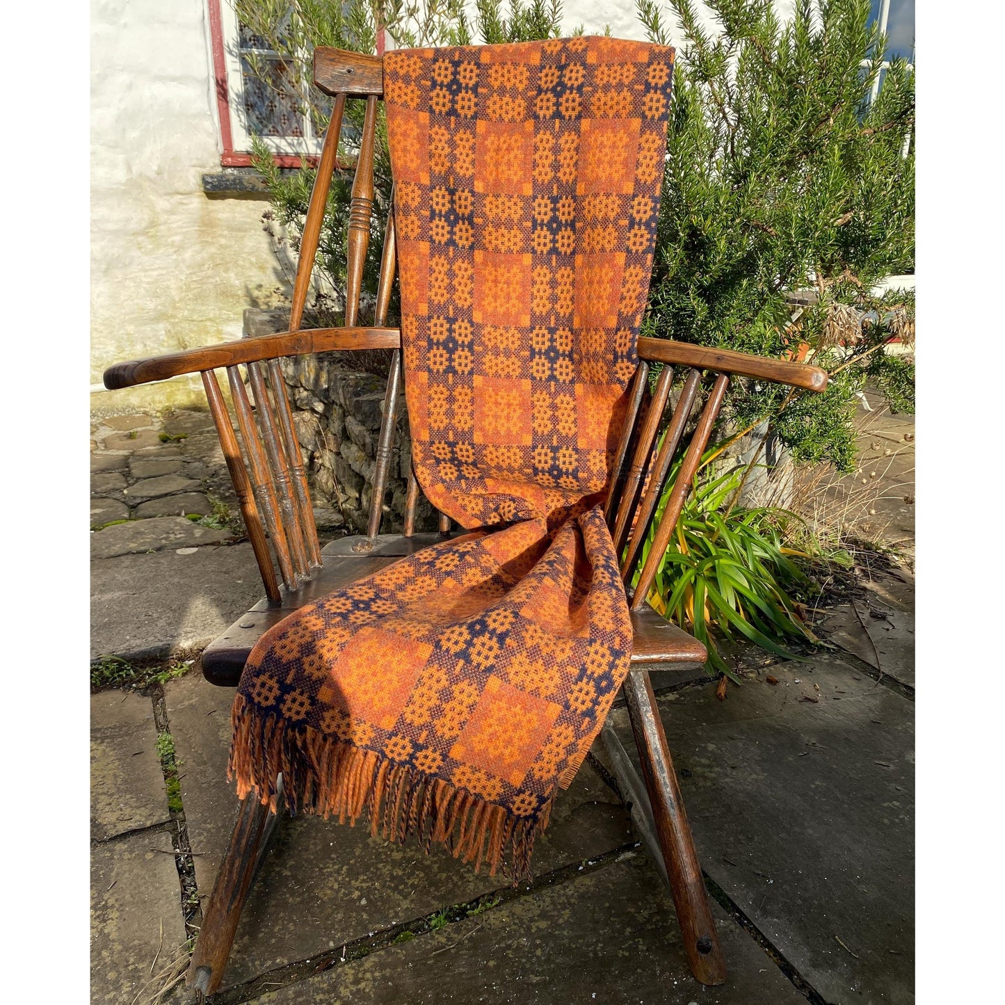 Throw / Blanket - Welsh Tapestry / Carthen Ysgafn - Caernarfon - 100% Wool - Pumpkin Spice